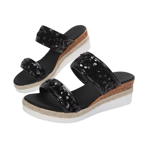 vejtmcc Damen Zehentrenner Korrektur Sandale Sommer Glitzer Riemchensandalen, Bequeme Rutschfeste Valgus Korrektur Sandale OrthopäDische Sommerschuhe, Elegante Plateausohle Slippers Strandsandalen von vejtmcc