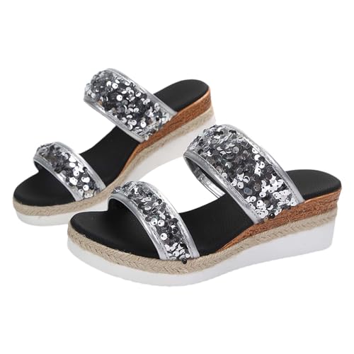 vejtmcc Damen Zehentrenner Korrektur Sandale Sommer Glitzer Riemchensandalen, Bequeme Rutschfeste Valgus Korrektur Sandale OrthopäDische Sommerschuhe, Elegante Plateausohle Slippers Strandsandalen von vejtmcc