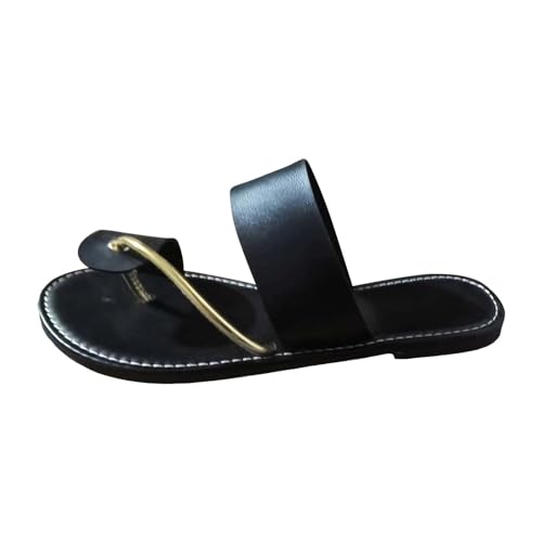 vejtmcc Flach Sandalen FüR Damen, Elegant Riemchensandalen Bequem Sandaletten, Breite RöMersandalen Schuhe Flache Sandalen Aus Leder, Hochwertige Slide Sommerschuhe Vintage Plateau Sandaletten von vejtmcc