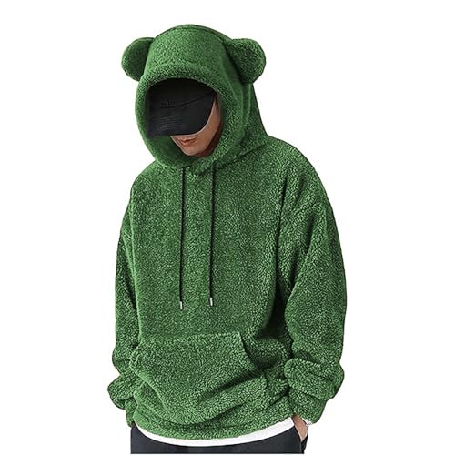 vejtmcc Herren Hoodie Plüsch Pullover Mit Kängurutasche, Fuzzy Plüsch Teddy Kapuzenpullover Für Winter Warm Weich Flauschig Sweater, Fuzzy Oberteile, Reißverschlüsse Und Taschen Sweatshirt von vejtmcc