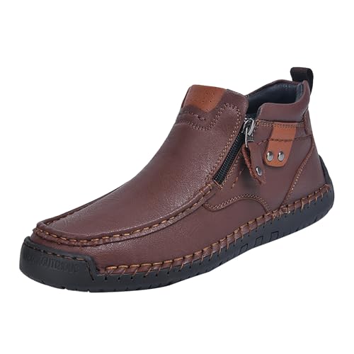 vejtmcc Herren Leder Freizeitschuhe Stiefeletten Handnähte Seitlicher Reißverschluss Sneaker Loafer Oxford Slip On Schuhe, Walking Wanderschuhe Für Herren, Outdoor Sportschuhe Turnschuhe von vejtmcc
