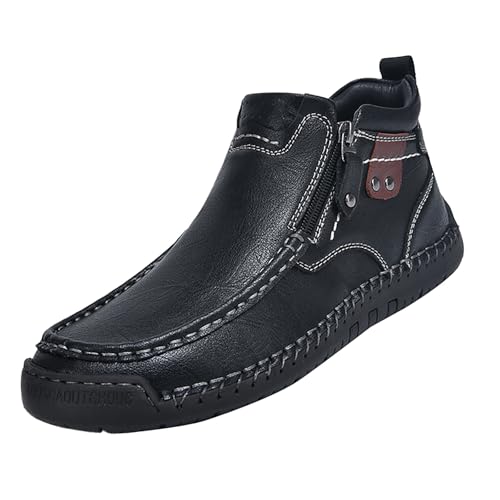 vejtmcc Herren Leder Freizeitschuhe Stiefeletten Handnähte Seitlicher Reißverschluss Sneaker Loafer Oxford Slip On Schuhe, Walking Wanderschuhe Für Herren, Outdoor Sportschuhe Turnschuhe von vejtmcc