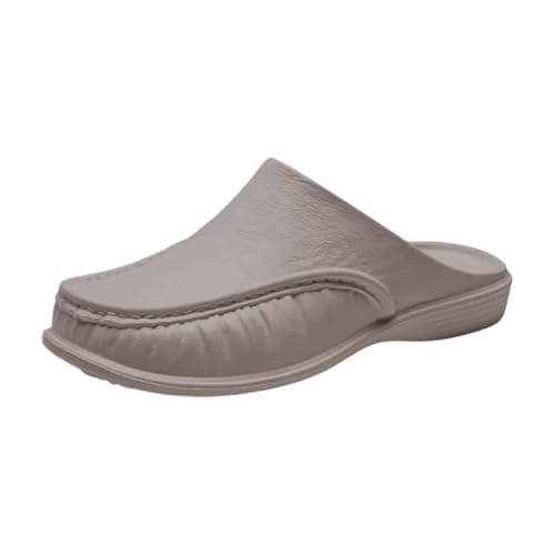 vejtmcc Herren-Pantoletten mit weicher Sohle, luxuriös, breite, runde Zehenpartie, rutschfest, formell, lässig, atmungsaktiv, Wander-Hausschuhe Schuhe Herren Schwarz 45,5 (Khaki, 47) von vejtmcc