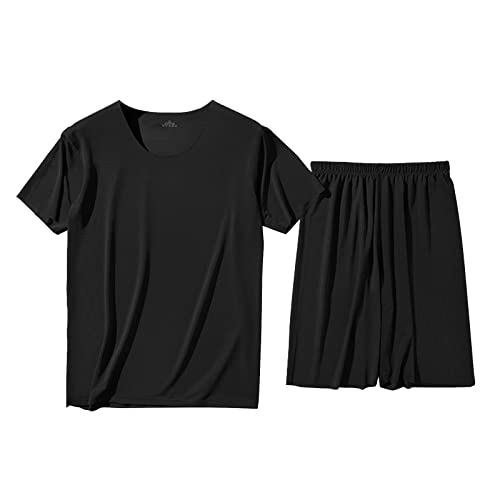 vejtmcc Herren Schlafanzug Kurz Sommer Kuzrarm Zweiteiliger Pyjama Set FüR MäNner Mit Taschen | Pyjama Shorty Kurze Hose | Schlafanzug Set Kurzarm Knopf Streifen NachtwäSche Loungewear von vejtmcc