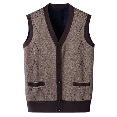 vejtmcc Herren Weich Und Warm Pullover Knopfleiste Ärmellose V-Ausschnitt Pullunder, Strickweste Für Drinnen Und Draußen Tank Tops Mit Knöpfen, Business Casual Herrenstrickwaren Weste Ärmellose von vejtmcc