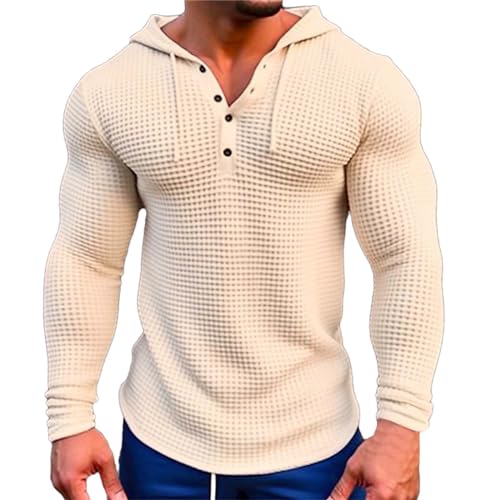 vejtmcc Kapuzenpullover Herren Baumwolle Pullover DüNner Baseball - Sweatshirt, Langarm Mit Knopf T-Shirt Hemden Tops Hoodie Mit Kapuze Knopfleiste Winter Waffelmuster, Jogging Hoodie von vejtmcc