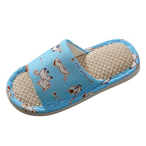 vejtmcc Kleinkind-Hausschuhe für, offene Zehen, Baumwolle, Leinen, Komfort-Slip-On, Hausschuhe für Mädchen und Waschbare Pantoffeln (Blue, 30-31) von vejtmcc