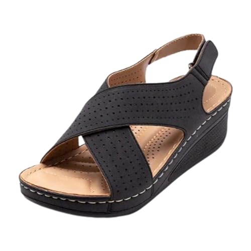 vejtmcc OrthopäDische Schuhe Damen Zur UnterstüTzung Des FußGewöLbes Weiche OrthopäDische Sandalen Aus Pu-Leder Rutschfeste, Cross-Tied Bequeme Sandaletten, Elegante Sandalen Mit Fasciitis-Sohlen von vejtmcc