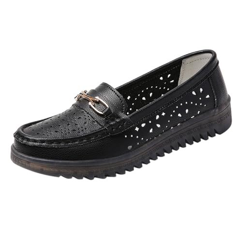 vejtmcc Orthopädische Damen-Slipper Aus Atmungsaktivem Leder Sommer Slip On-Slipper, Bequeme Lederschuhe Für Arbeit, Walking Mokassin-Schuhe Flache Lauflernschuhe Bootsschuhe Outdoorschuhe von vejtmcc
