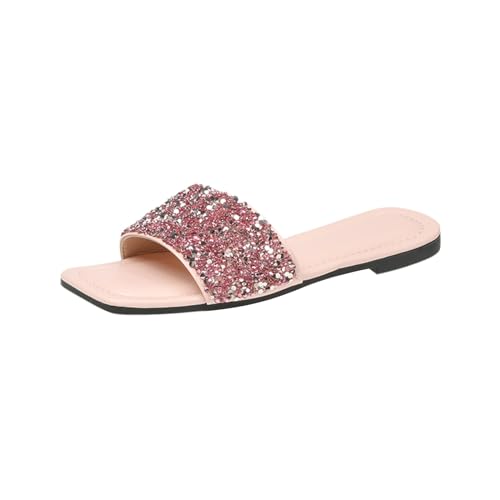 vejtmcc Pantoletten Damen Sommer Bequem Weich Sandalen Mit Strass Perlen Schlappen Cozy Slides Clogs OrthopäDische Hausschuhe Mode Plateau Sandalen, Sandale Rutschfeste Badelatschen Flip Flops von vejtmcc