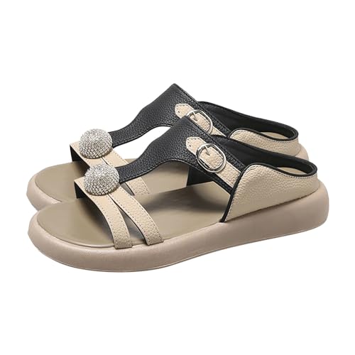 vejtmcc Sandal Damen Flat Sandal, Elegante Blumen Bohemian Gartenschuhe Strandsandalen Flip Flops AushöHlen Freizeit Sport-& Outdoor Keilsandaletten Bequem Sportliche Ledersandalen FüR Damen von vejtmcc