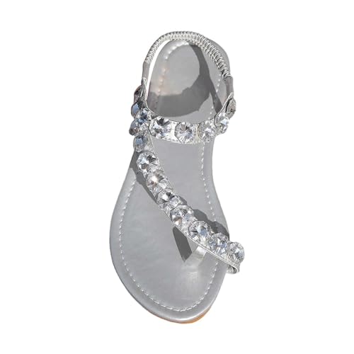 vejtmcc Sandalen Damen Sommer Flip Flops Bohemian Flach Zehentrenner Mit Strass Sandaletten, Bequeme OrthopäDische Sandalen FüR Atmungsaktive | Sport Strick Sandalen, Weiche Sohle Damenschuhe von vejtmcc