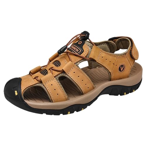 vejtmcc Sandalen Herren Leder Strand Wandersandale Trekkingsandalen, Outdoorschuhe Wanderschuhe MäNner Sport-Outdoor Wasser Fischer Atmungsaktive Geschlossene Sandalen, Sommer Freizeitschuhe von vejtmcc