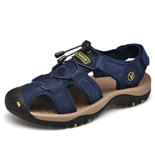 vejtmcc Sandalen Herren Leder Strand Wandersandale Trekkingsandalen, Outdoorschuhe Wanderschuhe MäNner Sport-Outdoor Wasser Fischer Atmungsaktive Geschlossene Sandalen, Sommer Freizeitschuhe von vejtmcc
