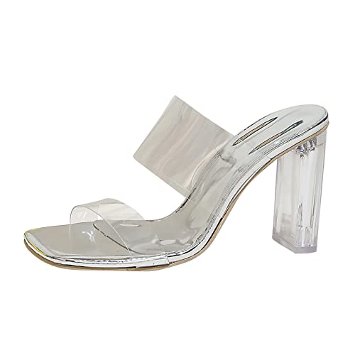 vejtmcc Sandalen Im Mule-Stil, Aus Transparentem Material, Riemchensandalen Mit Zwei Streifen Am Schaft Und Transparentem Absatz Ohne Verschluss FüR Damen, Freizeit & Elegant Sandale Mit Keilabsatz von vejtmcc