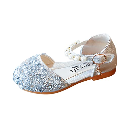 vejtmcc Schuhe Kinder Perle Bowknot Infant Mädchen Sandalen Prinzessin Single Baby Crystal Bling Babyschuhe Sportschuhe Damen Klettverschluss (Silver, 27 Little Kids) von vejtmcc