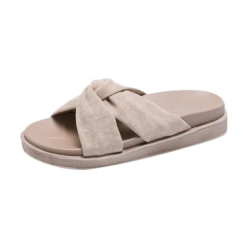 vejtmcc Slip-On Hausschuhe Damen Open Toe Sommersandalen Webschuhe Bowknot Platform Sandalen, Badeschlappen Schlappen Gartenschuhe, Rutschfeste Badelatschen Flach Strand Sandale Braun von vejtmcc