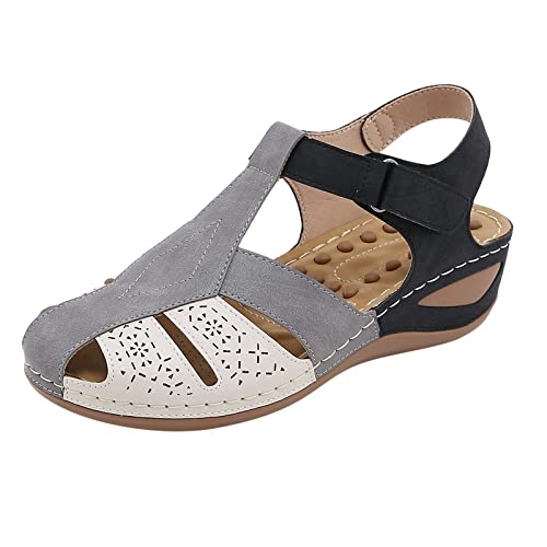 vejtmcc Sportsandalen Damen Trekking Sandalen Bequeme & Atmungsaktiv Outdoorsandale Geschlossene Wandersandalen Sommer FüR Reisen, Elegante Keilsandalen, Farbblocking Walkingschuhe von vejtmcc