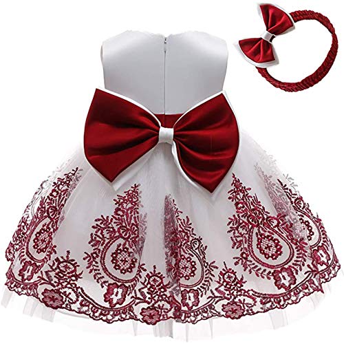 vejtmcc Tutu Headwear Festzug Mädchenkleid mit Spitze Kleinkind Kleid Bowknot Baby Partykleid Mädchen Kleid & Rock Tellerrock Kinder (White, 18-24 Months) von vejtmcc