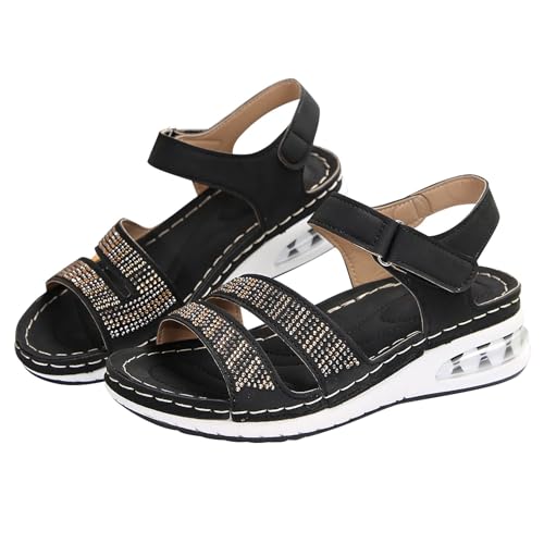 vejtmcc Wandersandalen Damen,Arch Support Wandern Sandalen Mit Strass Perlen Plateau Sandalen Damen Mit 3 Verstellbare Klettverschluss | Classic, Einfache FußBett FüR Plantar Fasciitis,Wassersport von vejtmcc