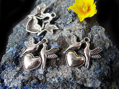 Tauben mit Herz Anhänger 22x21mm Taube 5 Stk. silberfarben Metall, A-18,4 von vendor-unknown