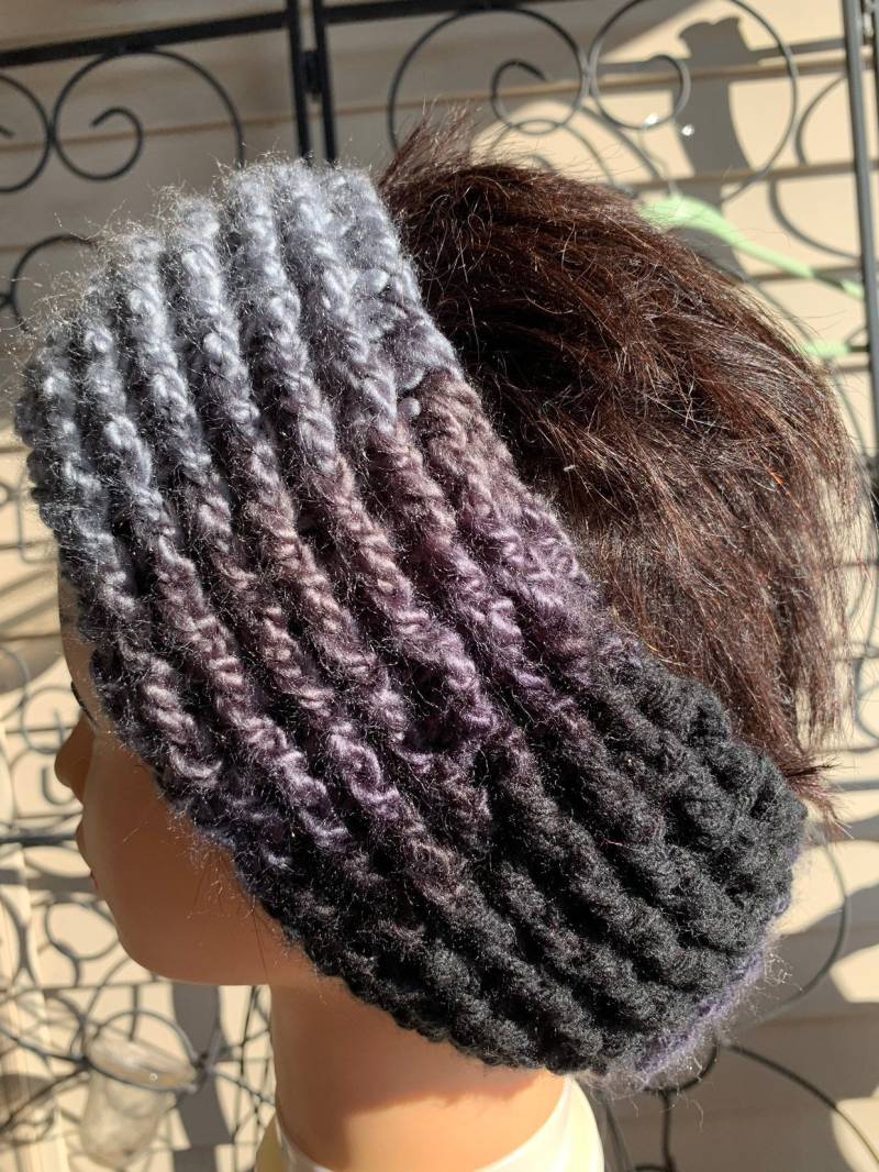 Value Weich Dickes Braunkohle Grau Ombré Gehäkeltes Winter Stirnband Ohrenband Warm Gestrickt Gerippt Kopf Wickel Ohrenwärmer Erwachsene Sml von venustranquility