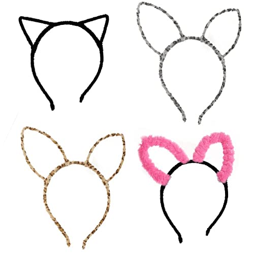 Niedliche Katzenohren-Stirnbänder, 4 Stück, flauschige Haarreifen, Haarschmuck für Mädchen, Frauen, tägliches Tragen und Partydekoration von Vepoty
