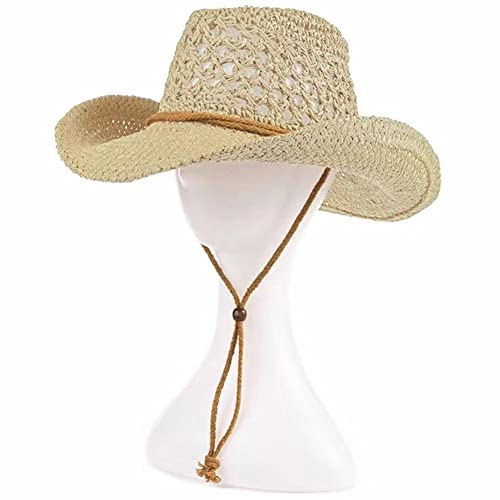 Vepoty Stroh-Western-Cowboyhut mit breiter Krempe Outdoor-Strand Strohhut Sommerhut für Damen und Herren von Vepoty