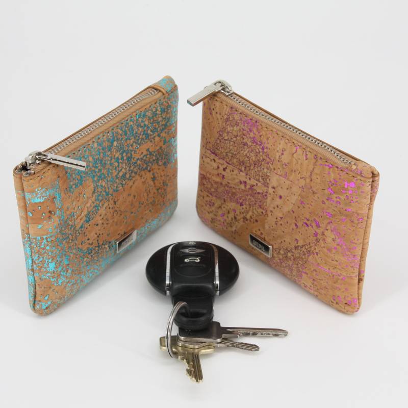 Kork Mini-Münzgeldbörse 2 Farben Vegan Hochwertiger Reißverschluss Schlüsseletui Handmade in Portugal Marke Artipel von verKORKst