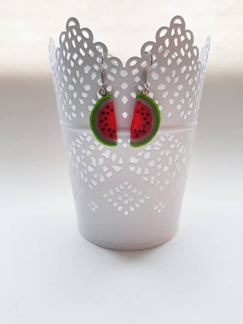 Wassermelone Ohrringe Melonen Mini Miniatur Polymer Lehm Wassermelone Ohrringe Melonen Mini Miniatur Polymer Lehm von verflixtundzugeklebt