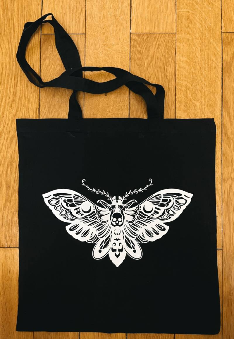 Tote Bag Jutebeutel Baumwolle - Plotterart, Dark, Moth, Mandalas, Tattoo Art von verkuensteltshop