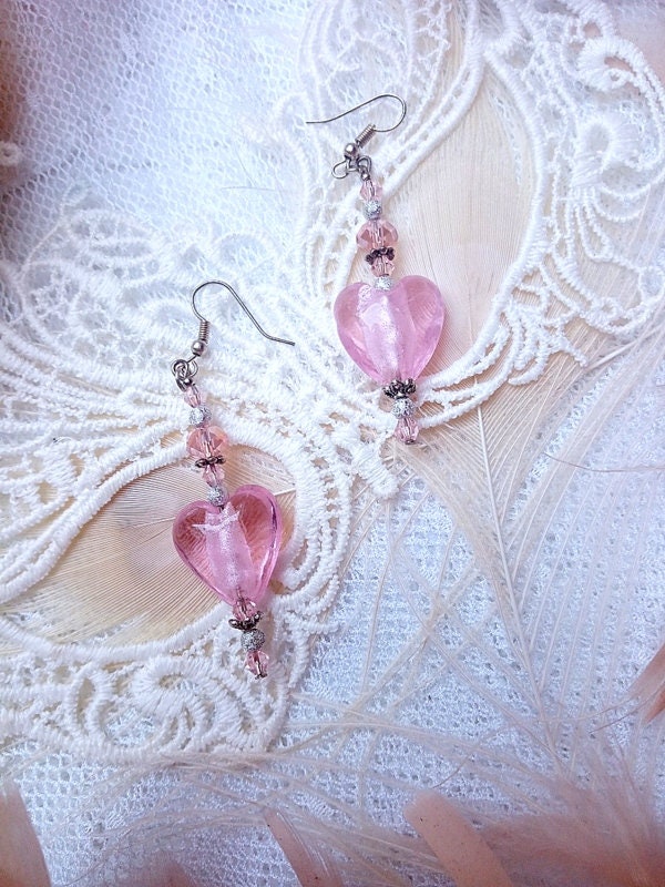 Pinke Herzohrringe Aus Rosa Muranoglas Pinke Herzohrringe Aus Rosa Muranoglas von verovalentinoverzi