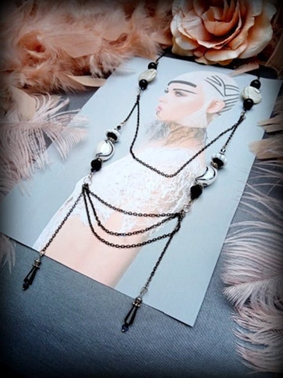 Schwarz-Weiße Halskette Halskette, Boho Chic, Art Deco Für Wedding Schwarz-Weiße Halskette Halskette, Boho Chic, Art Deco Für Wedding von verovalentinoverzi