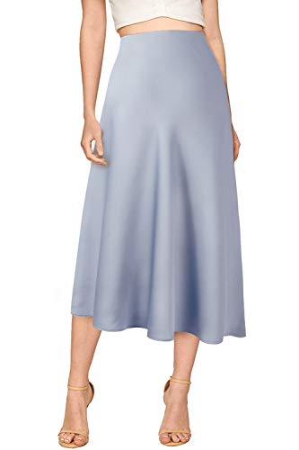 verreisen Damen Elegant Midi Satin Rock für Arbeit Frauen Causal Elastisch Hohe Taille Rock für Damen (L, Blau) von verreisen