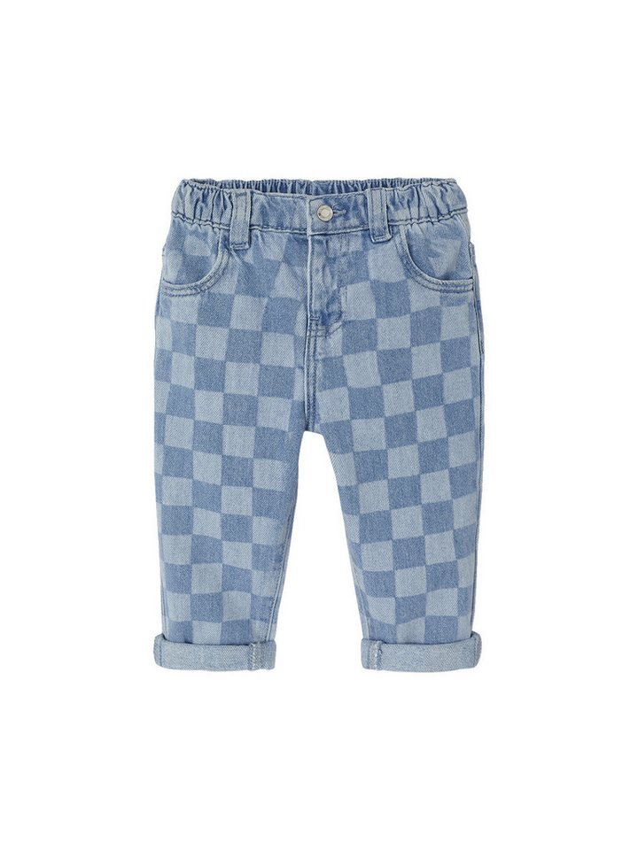 vertbaudet Regular-fit-Jeans Baby Jeans mit Schachbrettmuster und Dehnbund von vertbaudet
