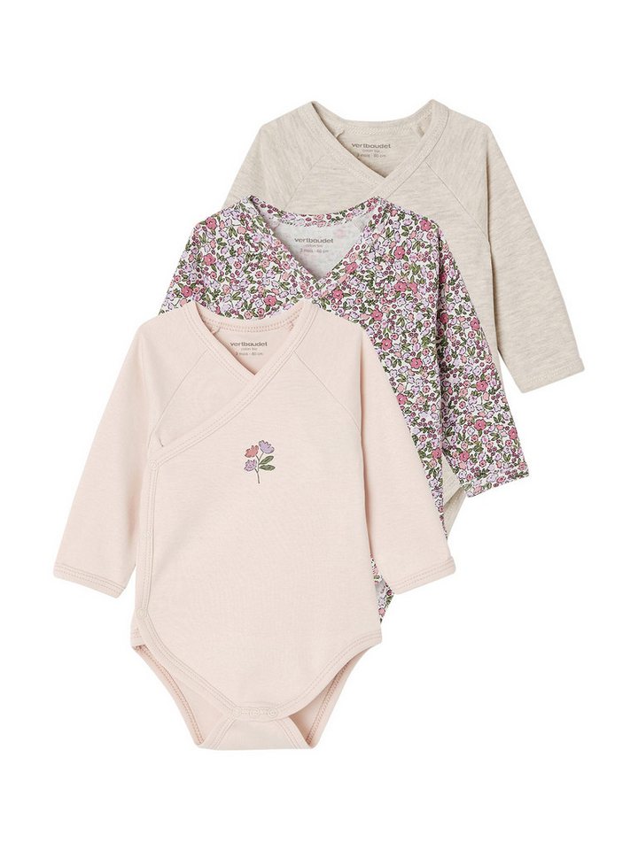 vertbaudet Body Bio-Kollektion: Baby Langarmbodys, Blumen 3er-Pack, mit Blumen von vertbaudet