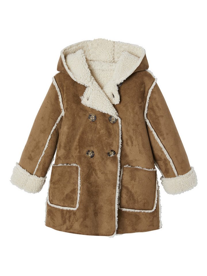 vertbaudet Dufflecoat Mädchen Mantel in Lammfell-Optik mit Kapuze von vertbaudet
