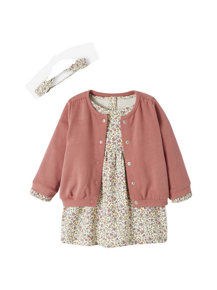 vertbaudet A-Linien-Kleid Mädchen Baby-Set: Kleid, Strickjacke & Haarband von vertbaudet