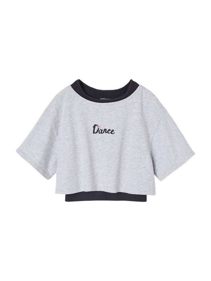 vertbaudet Kurzarmshirt Sportliches Crop-Top mit Bustier für Mädchen von vertbaudet