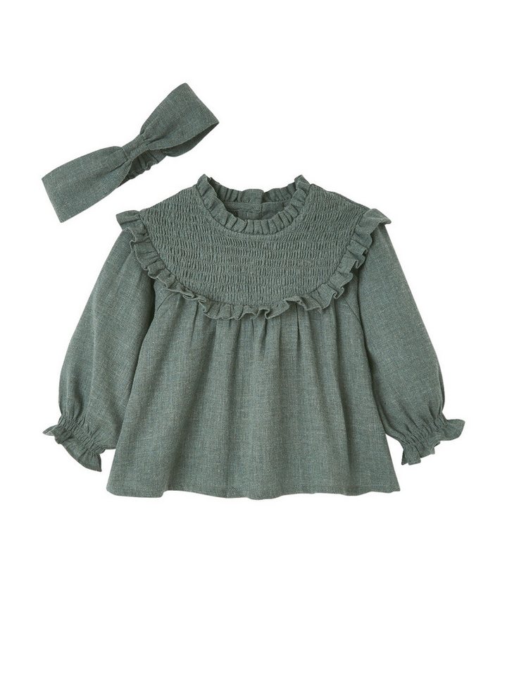 vertbaudet Langarmhemd Mädchen Baby-Set: Bluse gesmokt & Haarband von vertbaudet