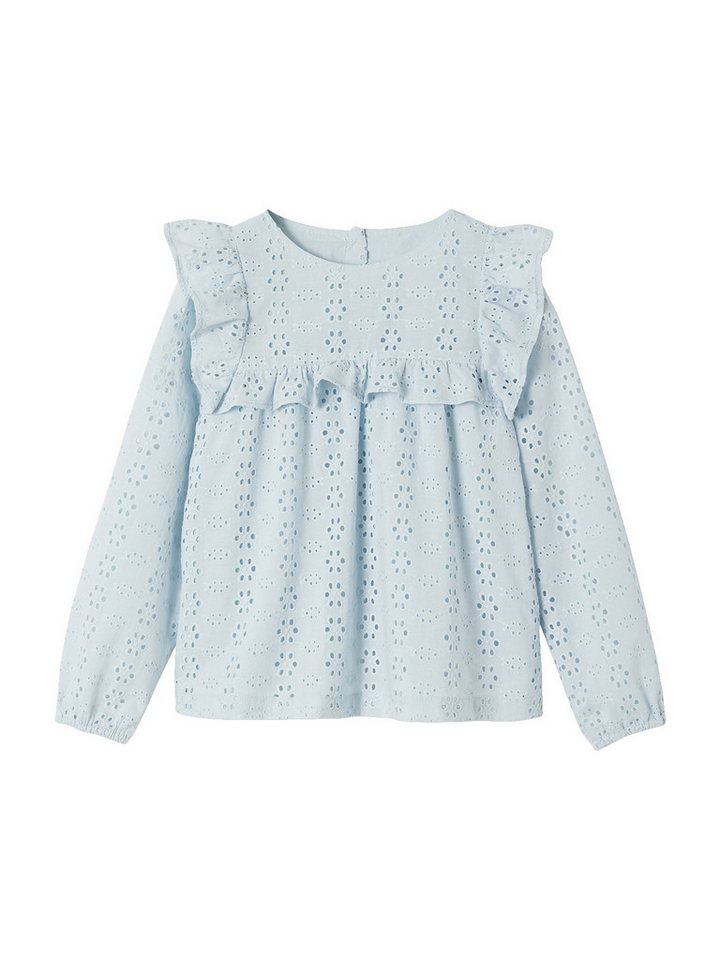 vertbaudet Langarmhemd Mädchen Volant-Bluse Lochstickerei von vertbaudet