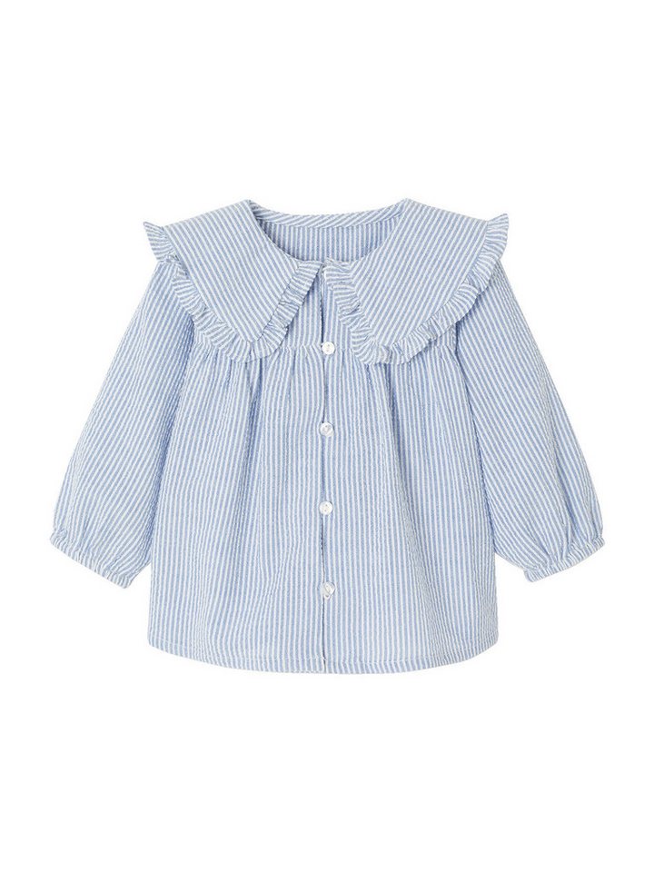 vertbaudet Langarmhemd Gestreifte Bluse aus Baumwoll-Seersucker für Baby von vertbaudet