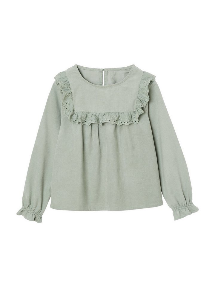 vertbaudet Langarmhemd Mädchen Cordbluse mit Rüschen und Lochstickerei von vertbaudet