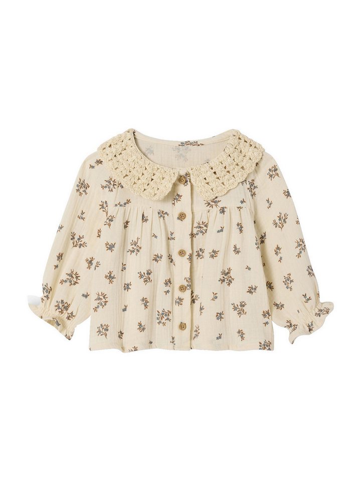 vertbaudet Langarmhemd Gemusterte Baby Bluse mit gehäkeltem Kragen vertbaudet Langarmhemd Gemusterte Baby Bluse mit gehäkeltem Kragen von vertbaudet