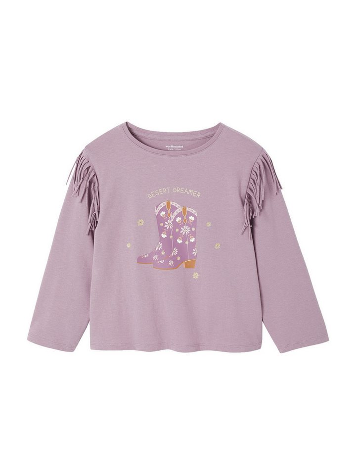 vertbaudet Langarmshirt Mädchen Shirt mit Fransen und Cowboy-Boots-Motiv von vertbaudet