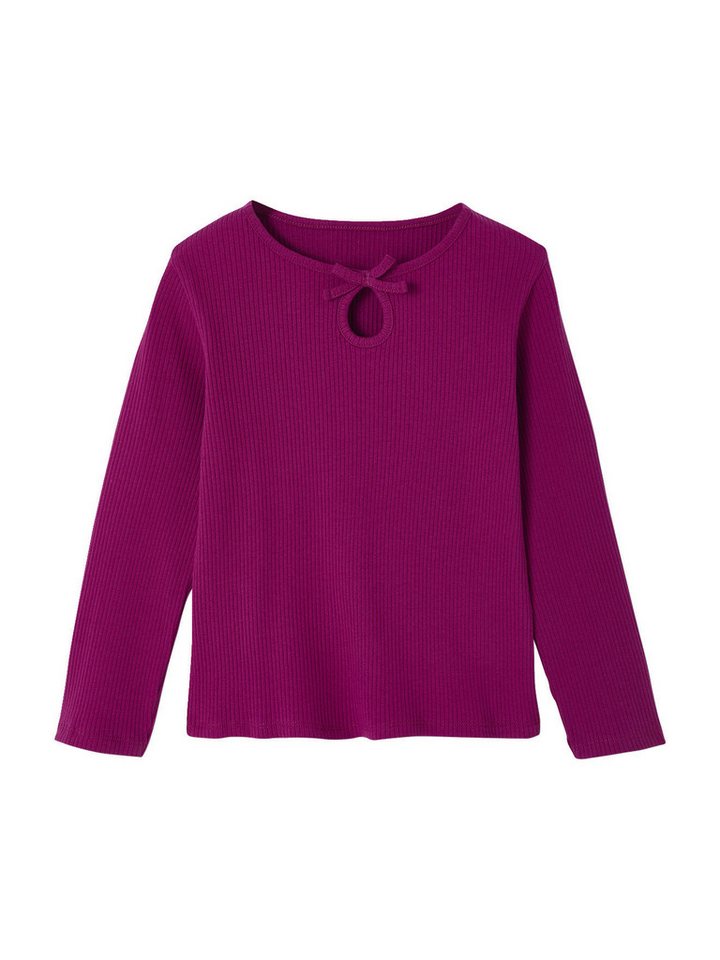 vertbaudet Langarmshirt Mädchen Shirt mit Cut-Out und Schleife, Ripp von vertbaudet