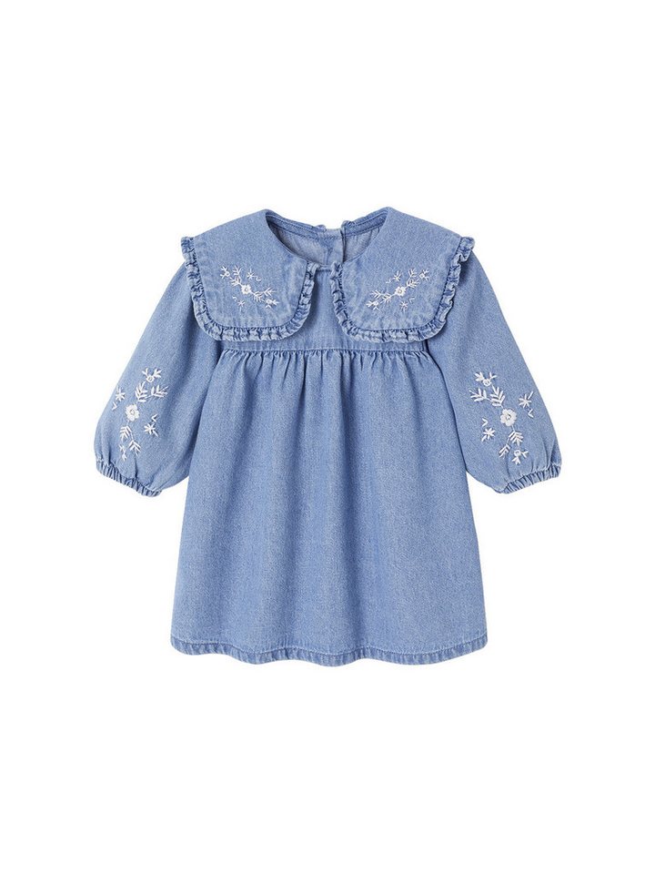 vertbaudet Minikleid Baby Jeanskleid mit Rüschenkragen und Blumenstickereien von vertbaudet