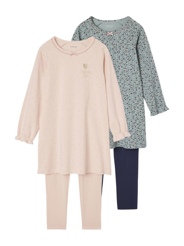 vertbaudet Nachthemd Mädchen Nachthemden mit Leggings, geblümt 2er-Pack von vertbaudet