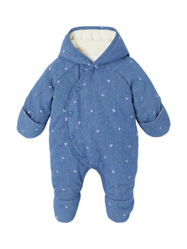 vertbaudet Overall Mädchen Baby Winter-Overall aus Denim mit Fuß Recycling-Wattierung, Blumenmuster von vertbaudet
