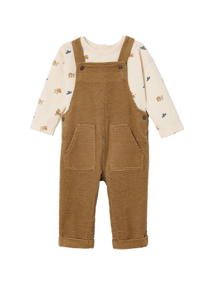 vertbaudet Overall Baby Set: Samt-Latzhose & Shirt mit Cowboy-Print von vertbaudet